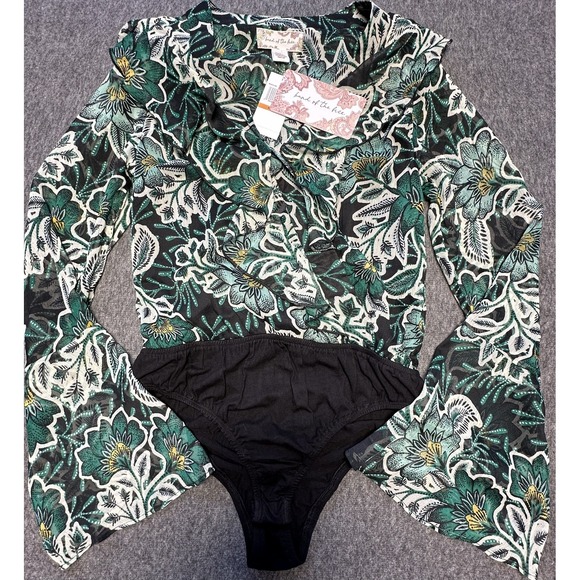 Band of the Free Bodysuit Womens Small Floral Sheer Long Sleeve Boho‎ Festival - Picture 1 of 13